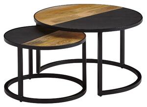 Tavolino da caffè set di 2 pezzi tavolino da caffè solido in legno di mango / pietra aspetto rotondo moderno | Wohnling