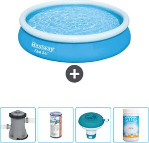 Bestway piscina gonfiabile rotonda ad ambientazione rapida - 366 x 76 cm - blu - inclusa pompa filtro - galleggiante cloro - cloro