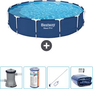 Piscina Bestway Round Steel Pro - 396 x 84 cm - blu - inclusa pompa - filtro - kit di pulizia - tenda parasole