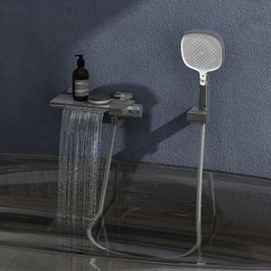 Doporro Rubinetto Vasca da Parete con Doccetta 3 Funzioni, Miscelatore Vasca da Bagno a Cascata in Ottone Massiccio, Controllo Termico, DSN-403 Silber