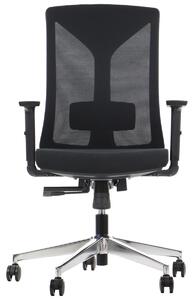 Sedia da ufficio girevole ergonomica HAGER, base cromata, braccioli regolabili, schienale in rete, nero