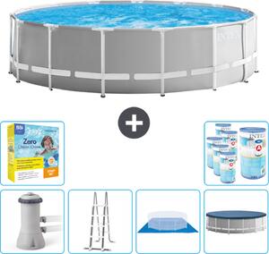 Piscina Intex Round Prism Frame - 457 x 122 cm - Grigio - inclusa pompa - scaletta - telo di fondo - pacchetto di manutenzione della copertura - filtro