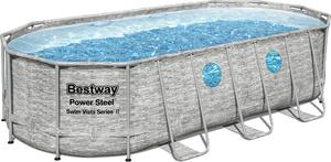 Bestway® Power Steel™ Swim Vista Series™ Set completo di piscina a telaio con pompa filtro 549 x 274 x 122 cm, aspetto muro di pietra (grigio crema), ovale