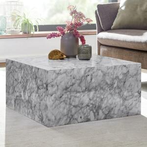 Tavolo monoblocco lucido 60x30x60 cm con aspetto marmo bianco | Wohnling