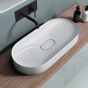 Doporro Lavabo da Appoggio Lavandino Bagno 70 cm in Resina Minerale Bianco Lucido Effetto Loto, Senza Foro Rubinetto Colossum826