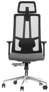 Sedia da ufficio ergonomica girevole AKCENT/M, base cromata, braccioli regolabili, seduta scorrevole (avanti-indietro), nero/grigio