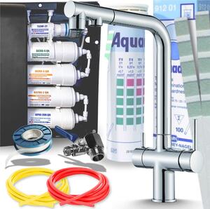 Rubinetto da cucina Ari Venom 2 a 3 vie con doccetta estraibile, collegamento filtro acqua, beccuccio girevole 360, cromato