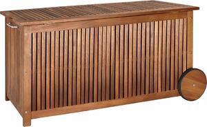 CASARIA® Baule da Giardino 120cm Legno di Acacia 2 Ruote Incl. Telo Impermeabile Salvaspazio Cassapanca Esterno Balcone