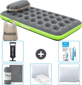 Materasso gonfiabile Bestway - 1 persona - 99 x 188 x 22 cm - grigio/verde - accessori inclusi