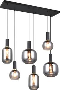Lampada a sospensione - 85 x 150 cm - 6 luci - Cromata - Nera - Metallo - Vetro fumé
