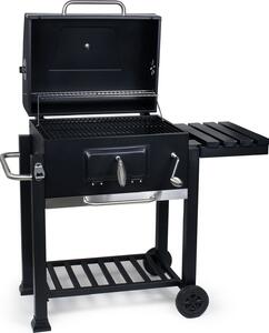 Carrello per barbecue a carbonella con coperchio, ripiano e serranda tagliafuoco, regolazione in altezza per la carbonella, termometro
