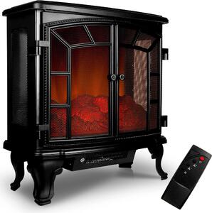 DEUBA® Caminetto Elettrico 2000W Termocamino Luce LED Effetto Fiamma Realistico Stufa Elettrica Camino Nero Doppia Porta