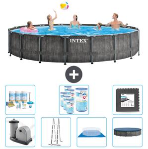 Piscina Intex Round Prism Frame Greywood - 549 x 122 cm - inclusa pompa - scaletta - telo di fondo - pacchetto manutenzione copertura - filtro - piastrelle per il pavimento