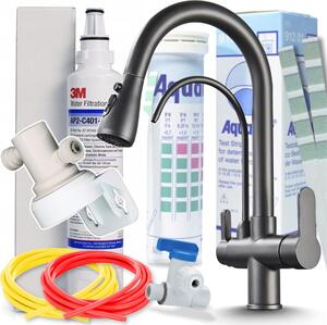 Rubinetto da cucina a 3 vie Ari Nordic con doccetta estraibile, collegamento filtro acqua, beccuccio girevole 360 gradi, grafite