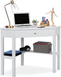 Scrivania angolare Relaxdays, ripiano e cassetto, salvaspazio, ufficio, studio, stile country, L x P x A: 76x107x72 cm, bianco