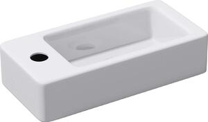 Doporro Lavabo Piccolo da Parete in Vetroceramica Bianco Lucido 37,5x18x8,8 cm, Lavandino Rettangolare Sospeso Monoforo Compatto per Bagno o WC C Br¹ssel3053R