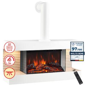 KAMINIO Camino elettrico LIZ con tubo del camino- Caminetto da parete con riscaldamento, effetto fiamma 3D, luce ambiente a LED, telecomando - Bianco