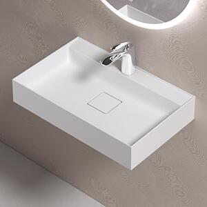 Doporro Lavabo Bagno Sospeso 50 cm Rettangolare in Resina Bianco Opaco con Vasca Integrata a Sinistra e Piletta Inclusa Colossum630