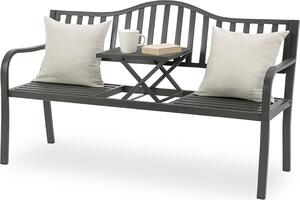 Panchina da giardino Relaxdays con tavolino ribaltabile, 3 posti, acciaio, panchina da giardino, A x L x P: 90 x 150 x 57,5 cm, antracite