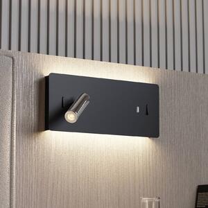 Lucande Applique a LED Kimo, angolare, nero, alluminio, USB