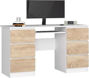 Scrivania A-11 135 cm Bianco Sonoma - Scrivania elegante e funzionale con 6 cassetti