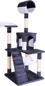Tiragraffi lionto, elegante albero per gatti da 133 cm con copertura in peluche, robusti pali in sisal e versatili aree di riposo, grigio/bianco