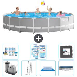 Piscina Intex Round Prism Frame - 610 x 132 cm - Grigio - inclusa pompa - scala - telo di fondo - pacchetto di manutenzione della copertura - filtro - piastrelle per il pavimento
