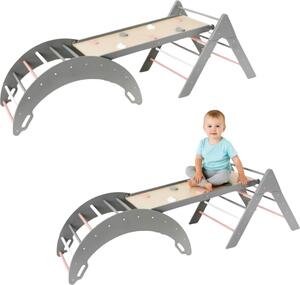 Arco di arrampicata altalena in legno + scivoli bifacciali + triangolo di arrampicata per bambini | parco giochi | giocattoli Montessori | tavola a dondolo