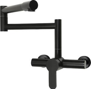 Rubinetto da cucina - Montaggio a parete - Bocca girevole a 360° - Nero