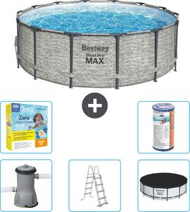 Piscina Bestway Round Steel Pro MAX - stampa su pietra - 427 x 122 cm - inclusa pompa - scala - copertura pacchetto manutenzione - filtro