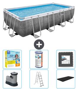 Piscina rettangolare Power Steel Bestway - stampa rattan - 549 x 274 x 122 - inclusa pompa - scaletta - copertura pacchetto manutenzione - filtro - pavimento in piastrelle