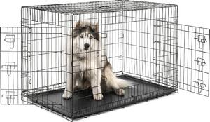 Gabbia da trasporto per animali lionto, gabbia pieghevole in metallo con parete divisoria, base in plastica e chiusura di sicurezza, 122x75x81 cm