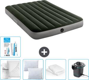 Letto ad aria Intex - Letto matrimoniale - 137 x 191 x 25 cm - Verde - Consegna inclusa Lenzuolo completo - Baciamano - Pompa - Set di riparazione it Guanciale protettivo