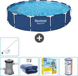 Piscina Bestway Round Steel Pro - 396 x 84 cm - blu - pompa inclusa - tenda - pacchetto manutenzione - filtro - kit pulizia