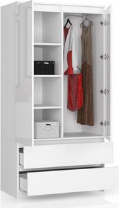BDW Armadio 2 ante, 4 ripiani, bianco, 180 x 90 x 51 cm