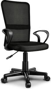 TRESKO sedia da ufficio nera sedia da scrivania girevole, con braccioli e rotelle in plastica, regolabile in altezza in continuo, sedile imbottito, ergonomica