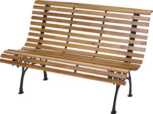 Panchina da giardino MCW-F97, panchina da parco in legno, a due posti in ghisa e legno, 122 cm, 22 kg ~ marrone chiaro