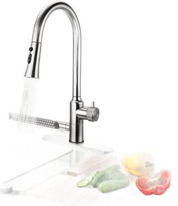 Miscelatore da cucina 4in1 con bocca estraibile 360° in acciaio inox argento
