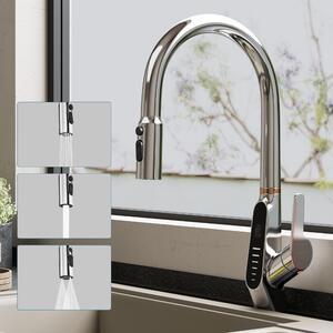 Doporro Miscelatore Cucina Smart con Display LED, Rubinetto Digitale 3-in-1 Estraibile in Ottone Silber, Energia Idraulica, 3 Modalit di Getto, MS-8085