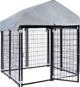 Cuccia per cani Wiltec con tetto 121 x 121 x 137 cm, cuccia per cani con tettoia parasole, robusta casetta per cani da esterno con barre in acciaio