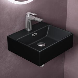 Doporro Lavabo da Appoggio Rettangolare Lavandino Bagno Sospeso in Ceramica Nero Opaco 41 cm con Foro Rubinetto e Troppopieno Brüssel206