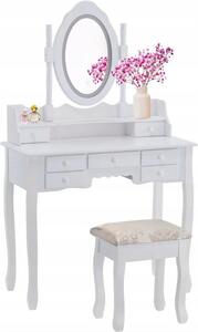 Tavolino da toilette - con specchio, luce e sgabello - 90 x 40 x 146 cm - bianco