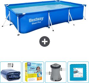 Piscina Bestway Steel Pro rettangolare - 300 x 201 x 66 cm - blu - include tenda da sole - pacchetto manutenzione - pompa - piastrelle per il pavimento