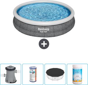 Bestway piscina gonfiabile rotonda ad ambientazione rapida - stampa rattan - 366 x 76 cm - inclusa pompa - filtro - copertura - cloro