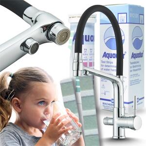 Rubinetto da cucina a 3 vie Ari Flexible, rubinetto con doccetta estraibile, canna girevole 360 gradi, per acqua filtrata, cromato