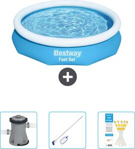 Piscina gonfiabile rotonda Bestway Fast-Set - 305 x 66 cm - blu - include pompa - kit di pulizia - strisce reattive