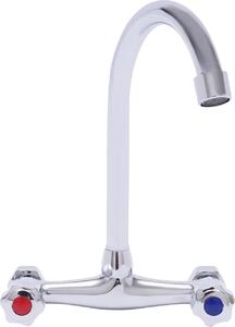 Rubinetto da cucina miscelatore - Montaggio a parete 2 fori - Caldo/Freddo, orientabile a 360°, due maniglie, ottone, cartuccia in ceramica - Argento