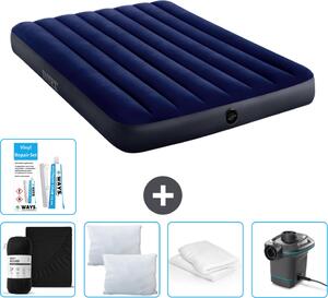 Letto ad aria Intex - Letto matrimoniale - 137 x 191 x 25 cm - Blu - Consegna inclusa Lenzuolo di ricambio - Bacio - Pompa - Set di riparazione en Protezione del cuscino