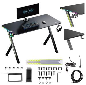 Scrivania da gioco NanoRS, nera con supporto per cuffie e tazze Retroilluminazione RGB max. 75 kg Dimensioni 1200x600x750 mm RS102