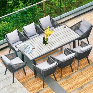 Set da giardino Rainsworth in rattan Composto da 8 poltrone e 1 tavolo con 8 cuscini e 8 cuscini da seduta